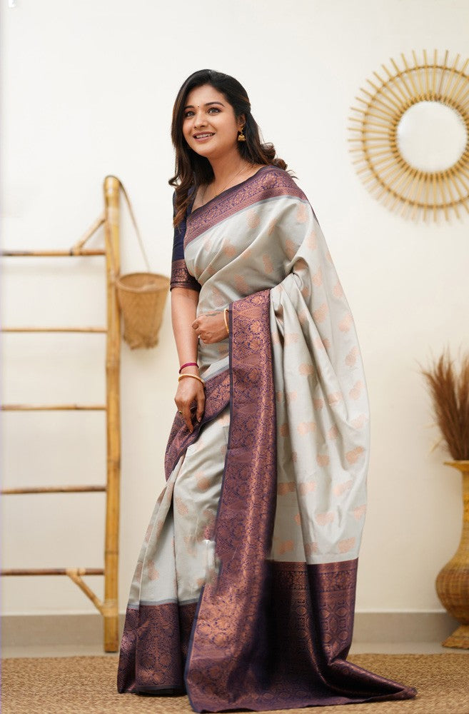 Sumptuous Beige Soft Banarasi Silk Saree With Delectable Blo