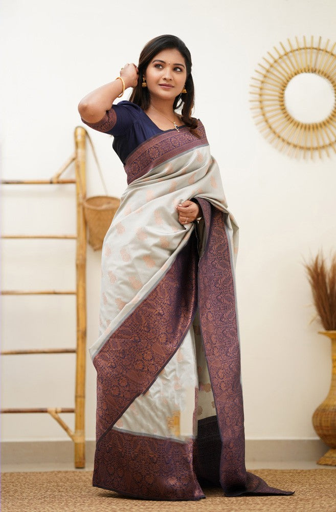 Sumptuous Beige Soft Banarasi Silk Saree With Delectable Blouse Piece Shriji