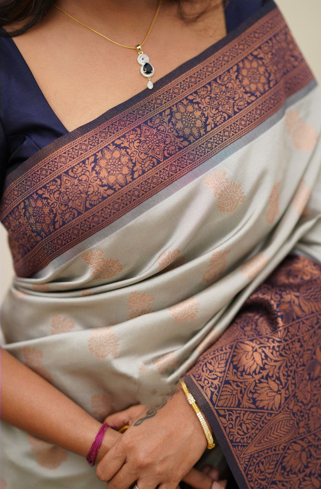 Sumptuous Beige Soft Banarasi Silk Saree With Delectable Blouse Piece Shriji