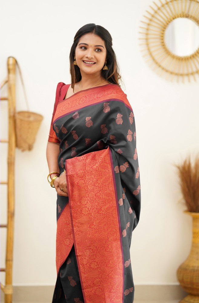 Scrumptious Black Soft Banarasi Silk Saree With Luxuriant Blouse Piece Shriji