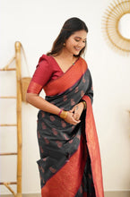 Load image into Gallery viewer, Scrumptious Black Soft Banarasi Silk Saree With Luxuriant Blouse Piece Shriji