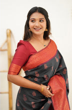 Load image into Gallery viewer, Scrumptious Black Soft Banarasi Silk Saree With Luxuriant Blouse Piece Shriji