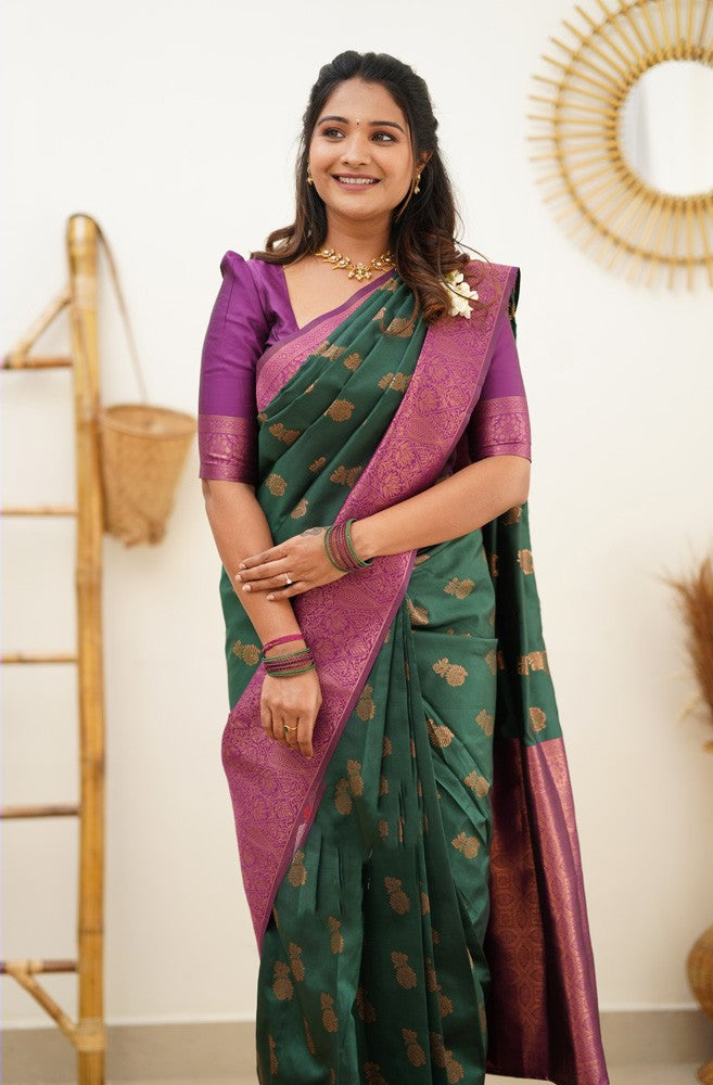 Supernal Green Soft Banarasi Silk Saree With Imaginative Blouse Piece Shriji Main image