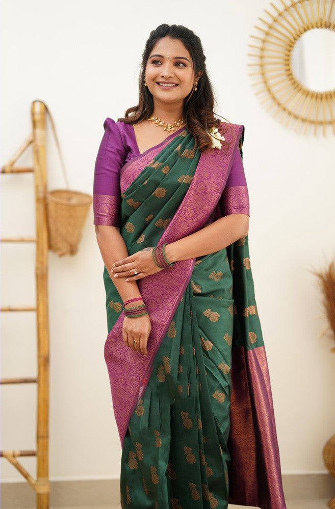 Supernal Green Soft Banarasi Silk Saree With Imaginative Blouse Piece Shriji