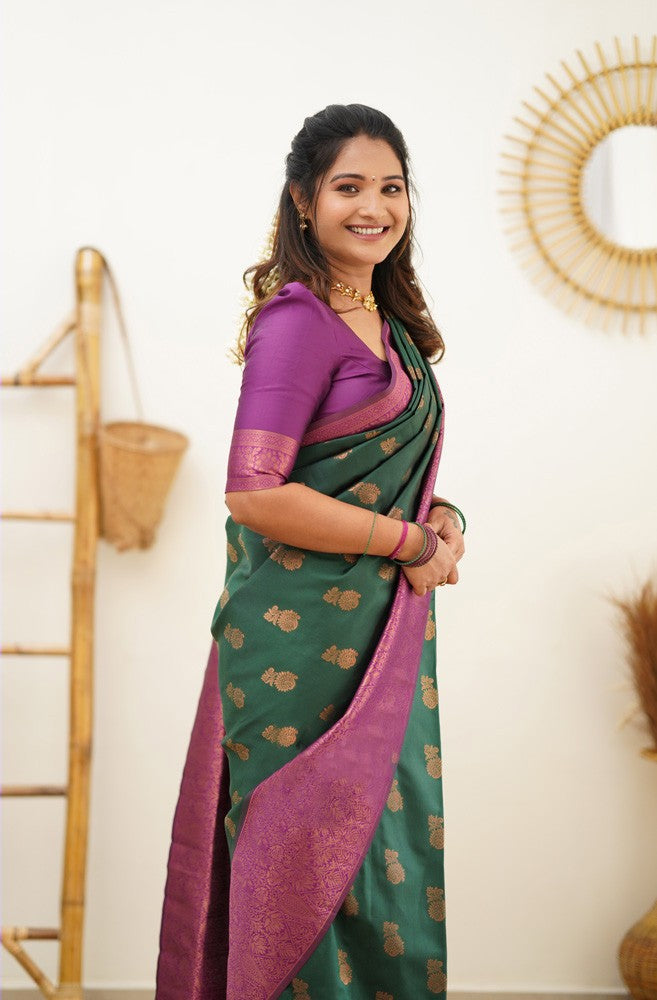 Supernal Green Soft Banarasi Silk Saree With Imaginative Blouse Piece Shriji