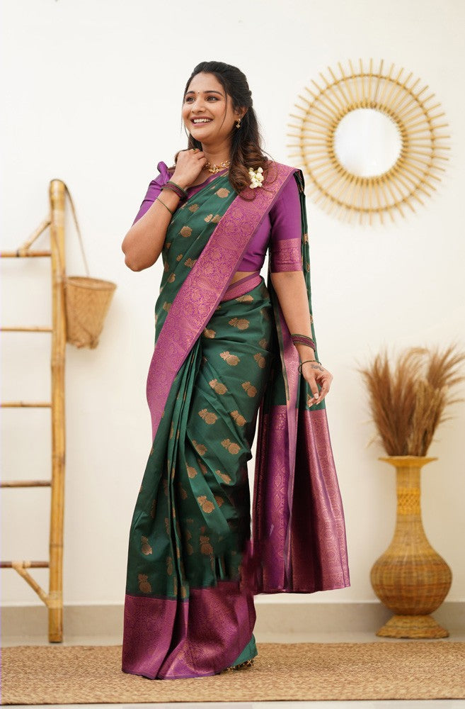 Supernal Green Soft Banarasi Silk Saree With Imaginative Blouse Piece Shriji