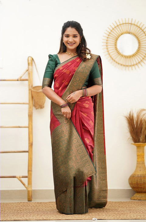Smashing Maroon Soft Banarasi Silk Saree With Snappy Blouse Piece Shriji Main image