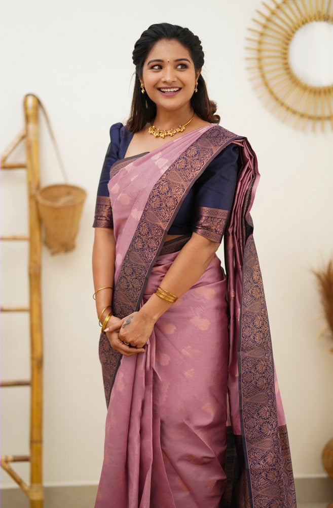 Sempiternal Pink Soft Banarasi Silk Saree With Vestigial Blouse Piece Shriji