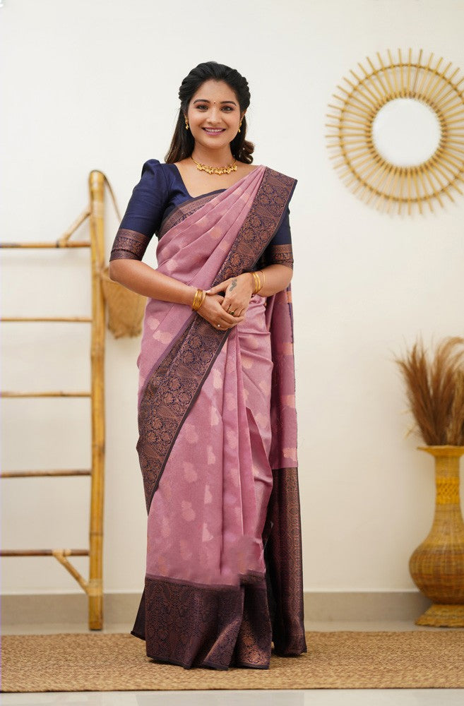 Sempiternal Pink Soft Banarasi Silk Saree With Vestigial Blouse Piece Shriji