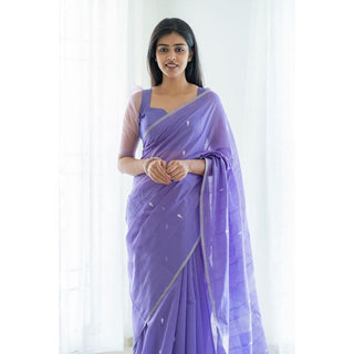 Excellent Lavendor Cotton Silk Saree With Woebegone Blouse Piece Shriji