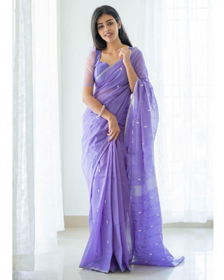 Excellent Lavendor Cotton Silk Saree With Woebegone Blouse Piece Shriji