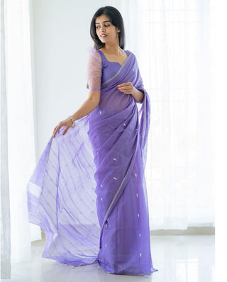 Excellent Lavendor Cotton Silk Saree With Woebegone Blouse Piece Shriji
