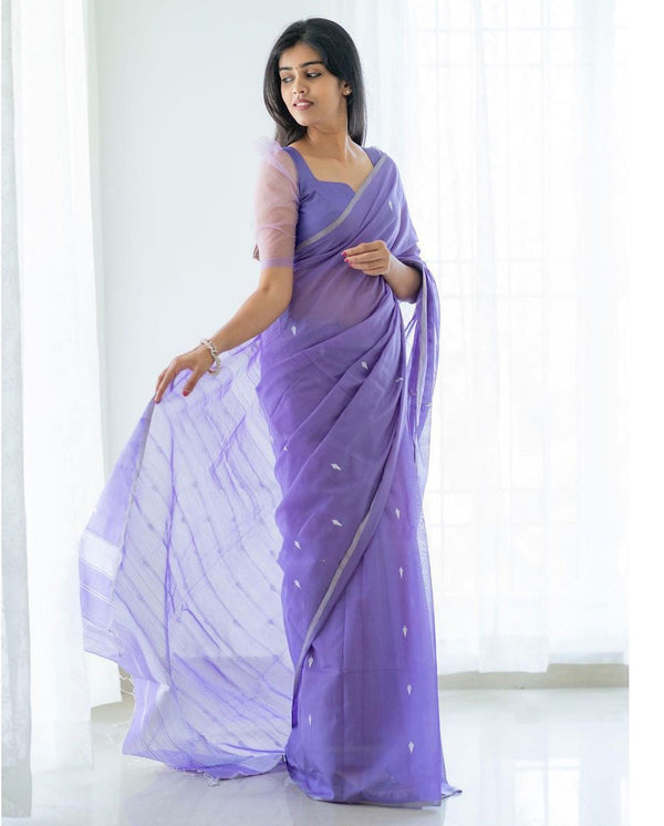 Excellent Lavendor Cotton Silk Saree With Woebegone Blouse Piece Shriji
