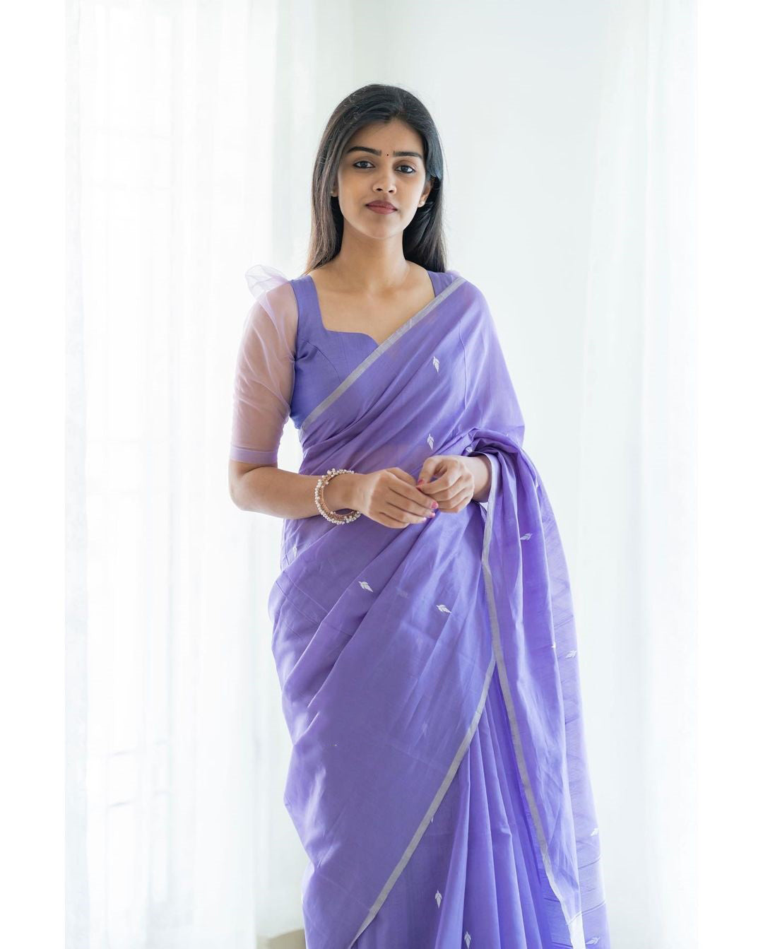 Excellent Lavendor Cotton Silk Saree With Woebegone Blouse Piece Shriji