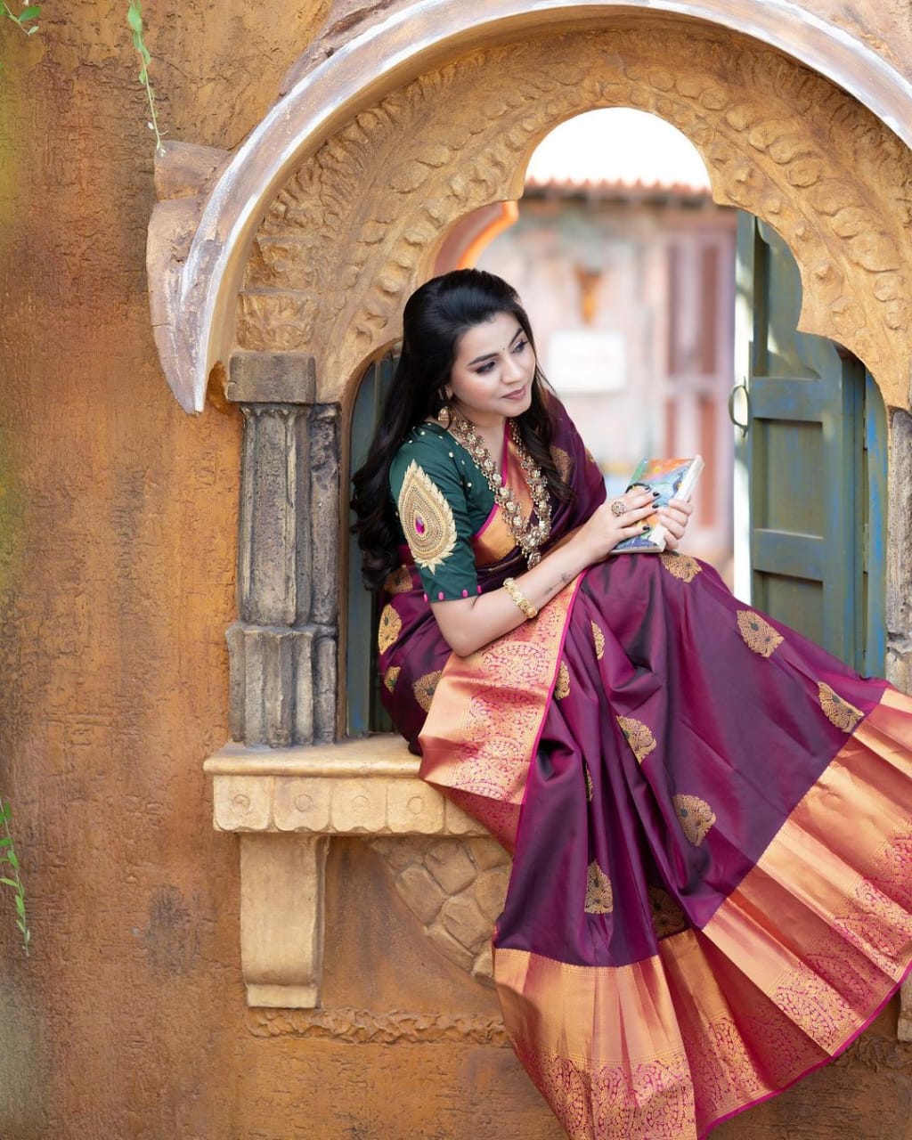 Incredible Wine Soft Banarasi Silk Saree With Adorable Blouse Piece Shriji