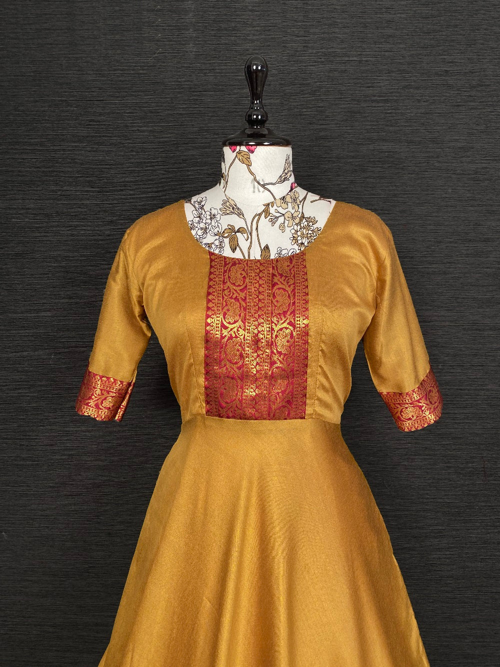 Mustard Color Beautiful Weaving Zari Worked Silk Gown Clothsvilla
