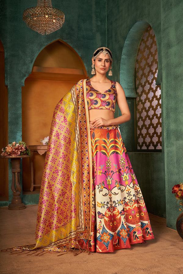 Silk Base Digital Printed Multi Color Lehenga Choli ClothsVilla
