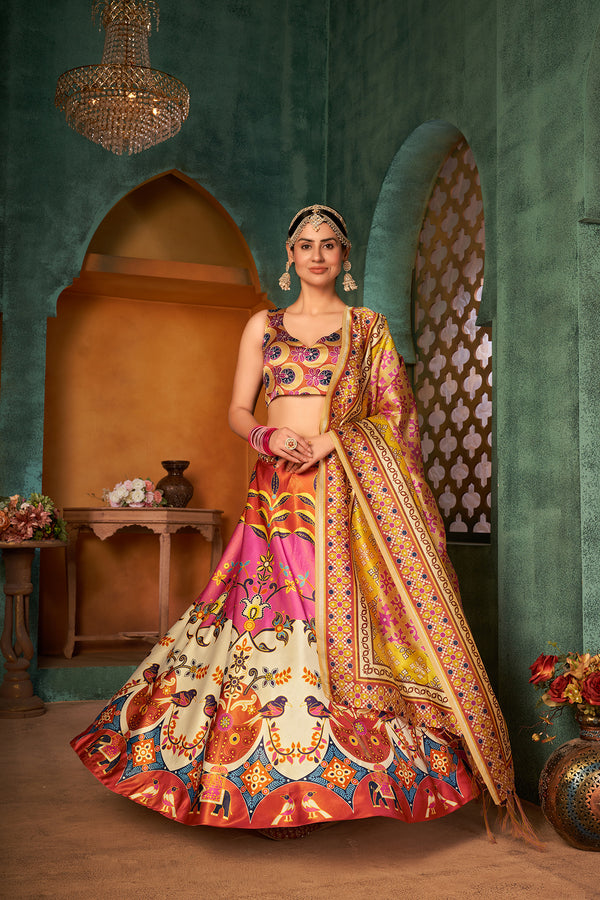 Silk Base Digital Printed Multi Color Lehenga Choli ClothsVilla