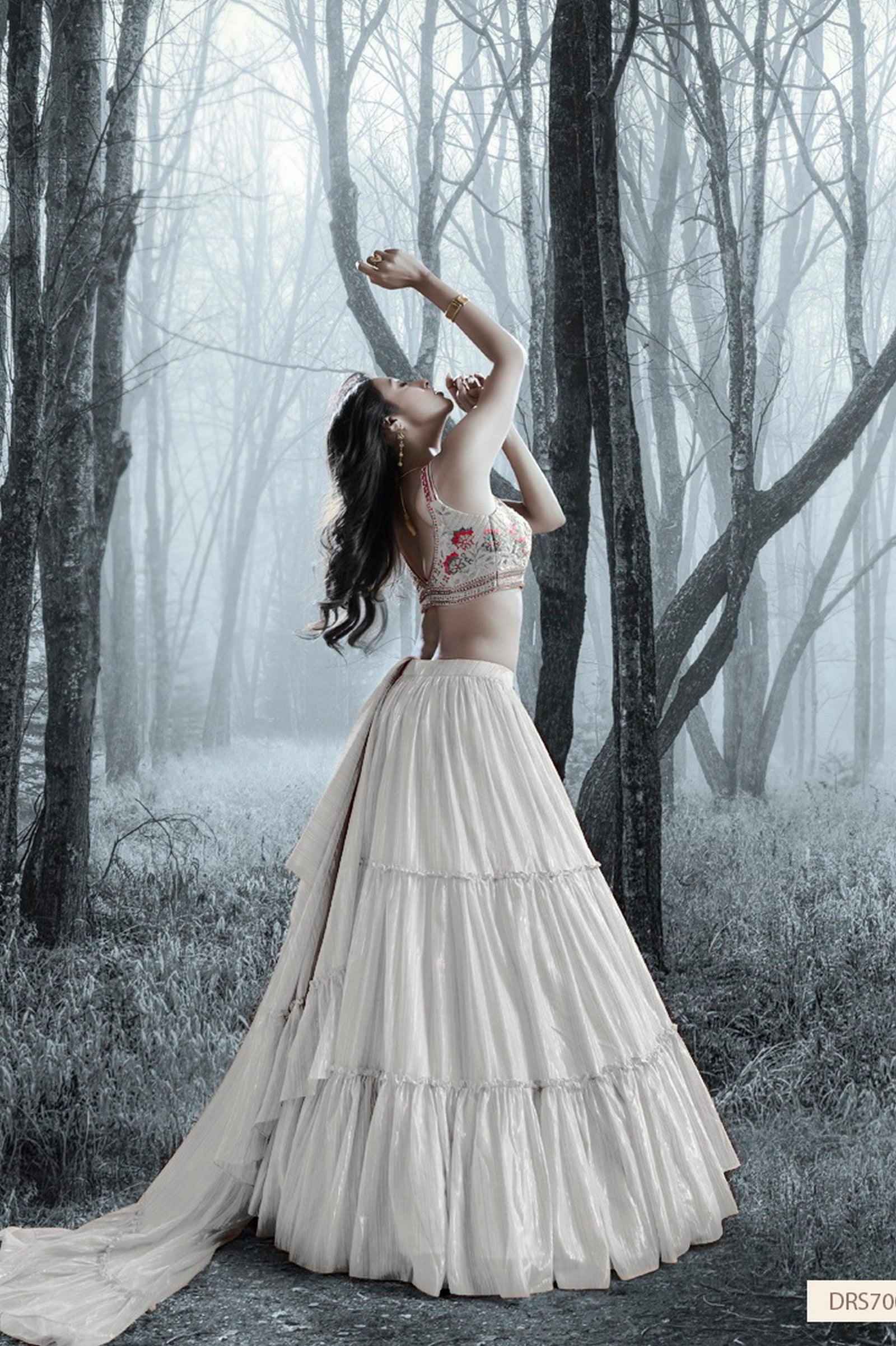 Silver Art Silk Ruffle Lehenga Choli For Indian Festivals & Weddings - Thread Embroidery Work, Handwork Work Clothsvilla