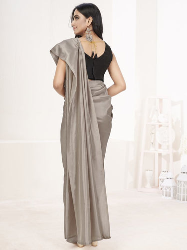 Silver Grey Ready to Wear One Minute Lycra Saree ClothsVilla