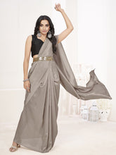 Load image into Gallery viewer, Silver Grey Ready to Wear One Minute Lycra Saree ClothsVilla
