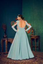 Load image into Gallery viewer, Sky-Blue Embroidered Georgette Evening Long Gown Semi Stitched ClothsVilla