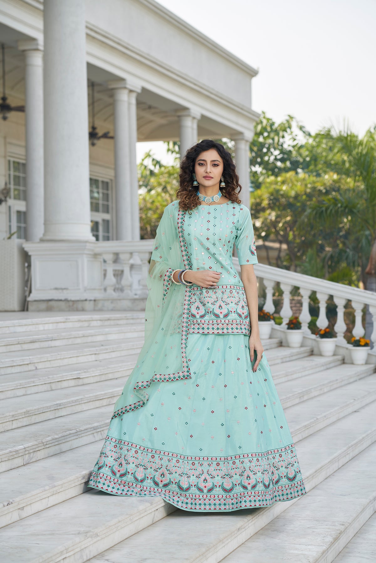 Sky Blue Color Gota Patti Work Designer Lehenga Suit Clothsvilla Main image