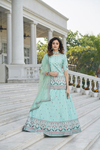 Sky Blue Color Gota Patti Work Designer Lehenga Suit Clothsvilla