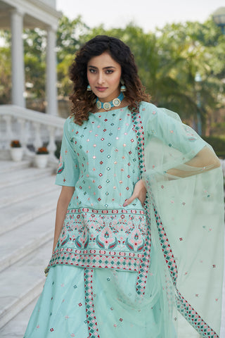 Sky Blue Color Gota Patti Work Designer Lehenga Suit Clothsvilla