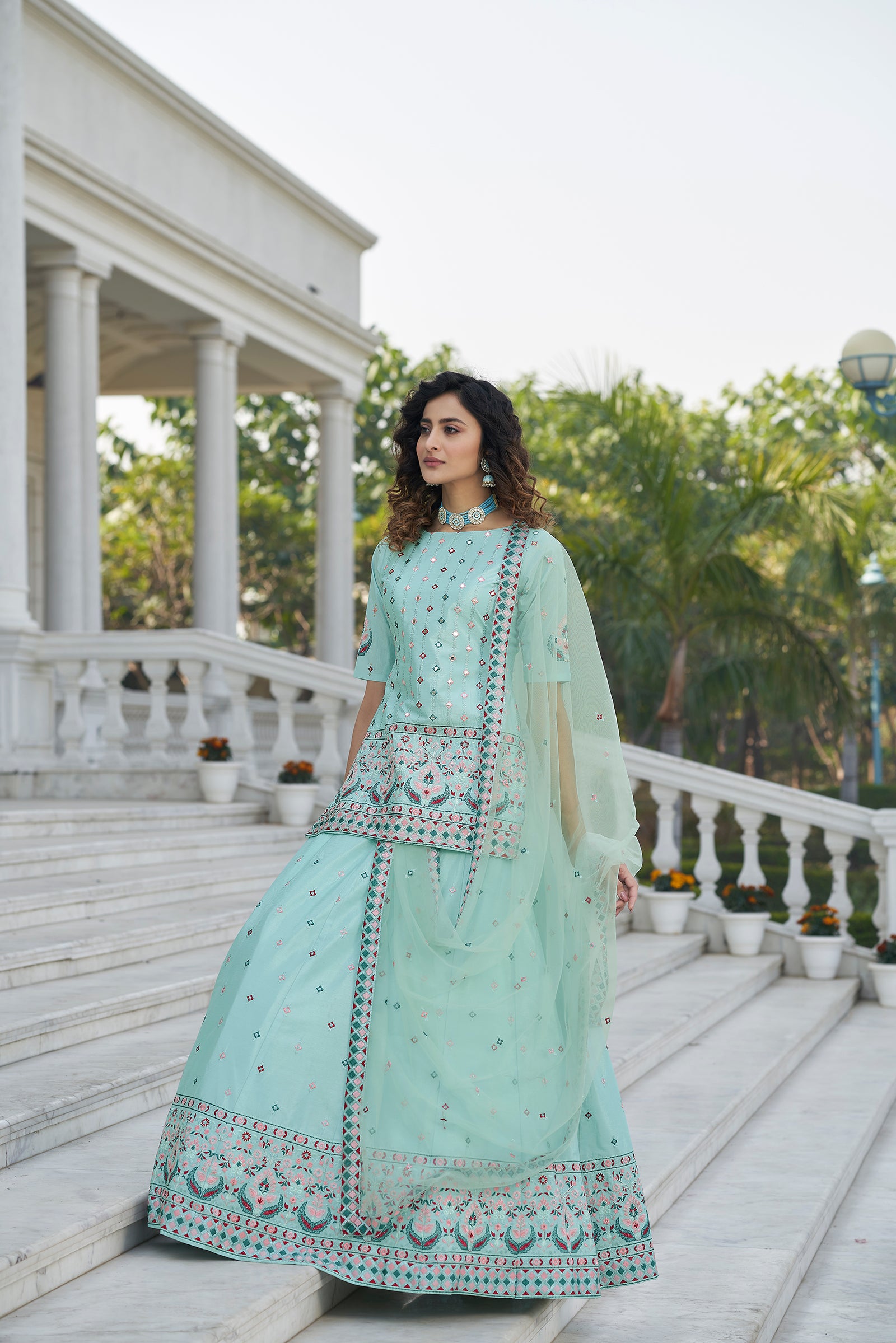 Sky Blue Color Gota Patti Work Designer Lehenga Suit Clothsvilla