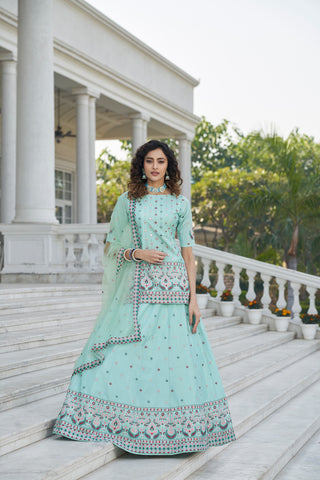 Sky Blue Color Gota Patti Work Designer Lehenga Suit Clothsvilla