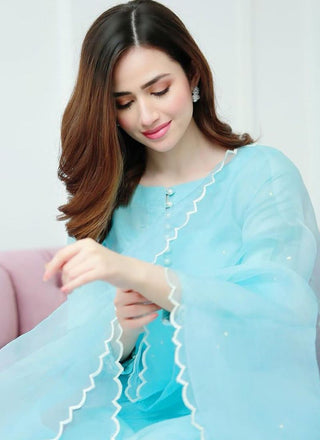 Sky Blue Designer Salwar Kameez in Pakistani Style ClothsVilla