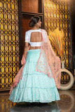 Load image into Gallery viewer, Sky Blue Embroidery Flaired Festival Wear Lehenga With White Choli ClothsVilla