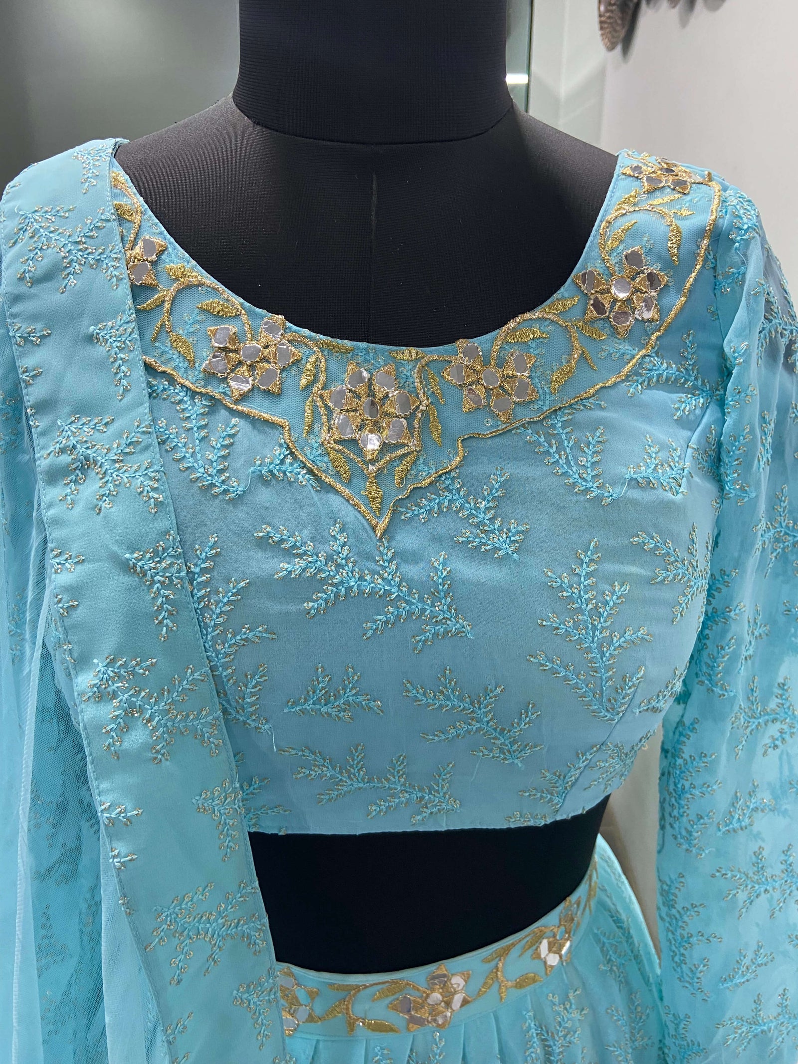 Sky Blue Georgette Heavy Embroidered Wedding Lehenga Choli Clothsvilla