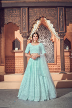 Load image into Gallery viewer, Sky Blue Lehenga With Georgette Fabric And Thread With Sequince Embroidered Work And Heavy Can-Can Lehenga For Wedding And Party Wear ClothsVilla