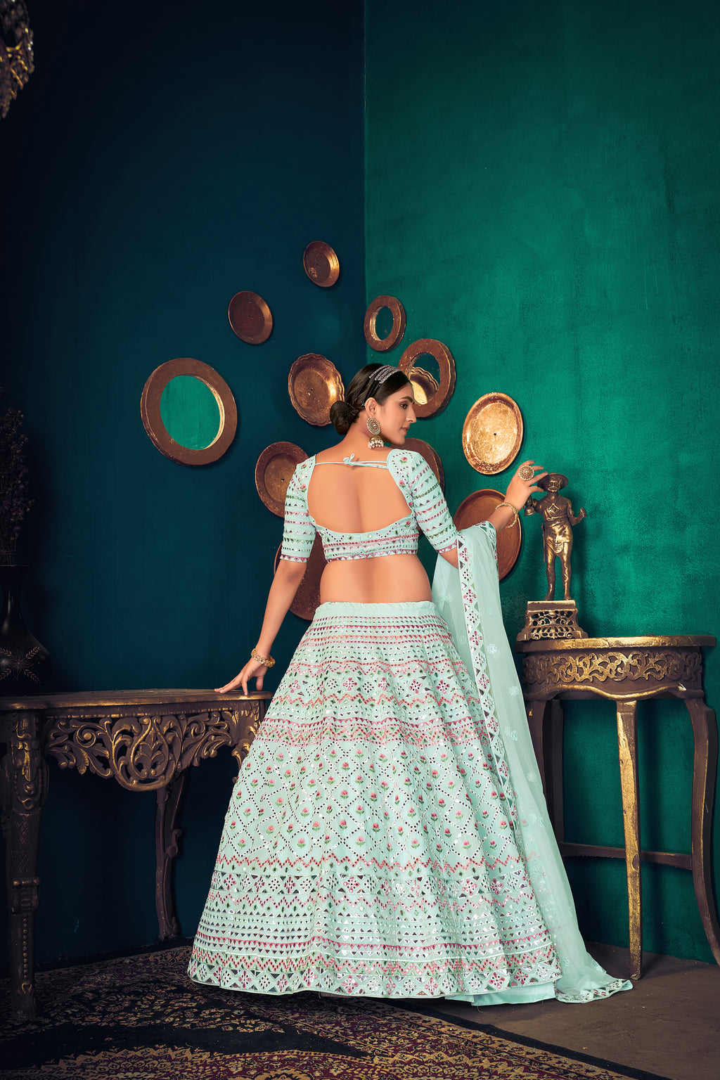 Sky Blue Multi-Thread With Gota Patti Embroidered Georgette Wedding & Party Lehenga ClothsVilla