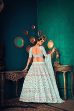 Load image into Gallery viewer, Sky Blue Multi-Thread With Gota Patti Embroidered Georgette Wedding &amp; Party Lehenga ClothsVilla