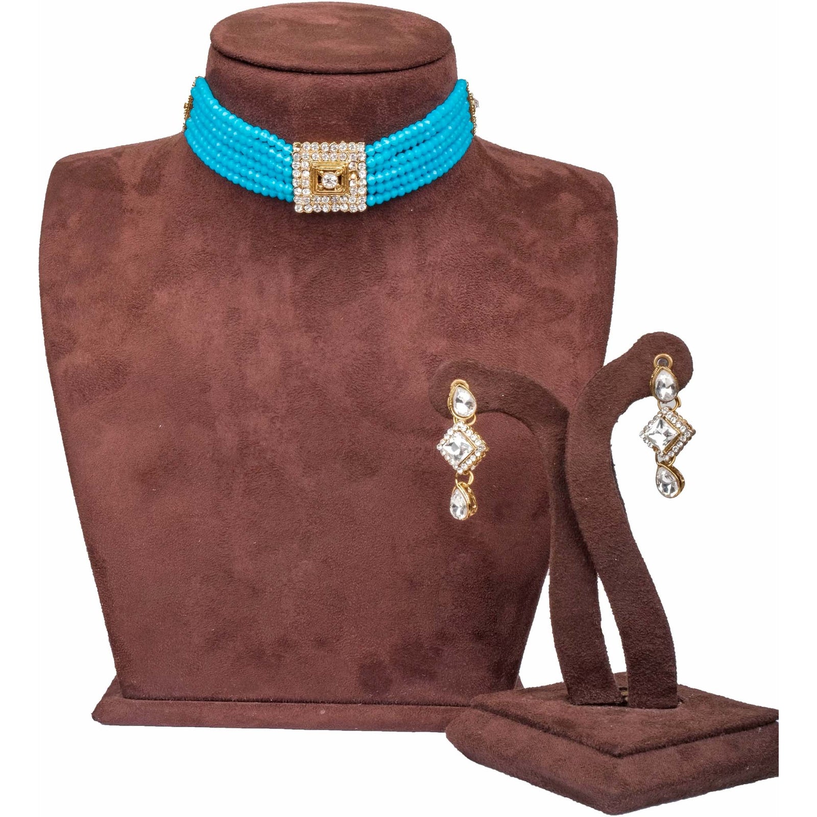 Sky Blue Pearl with Italian Dimond Necklace Alloy Jewel Set ClothsVilla