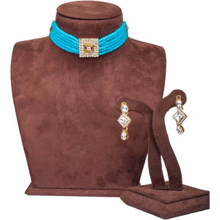 Sky Blue Pearl with Italian Dimond Necklace Alloy Jewel Set ClothsVilla