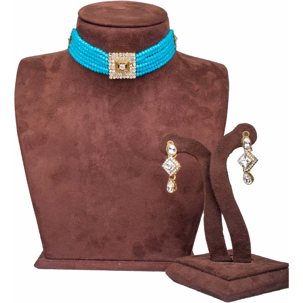 Sky Blue Pearl with Italian Dimond Necklace Alloy Jewel Set ClothsVilla
