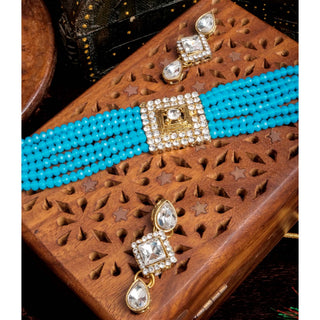 Sky Blue Pearl with Italian Dimond Necklace Alloy Jewel Set ClothsVilla