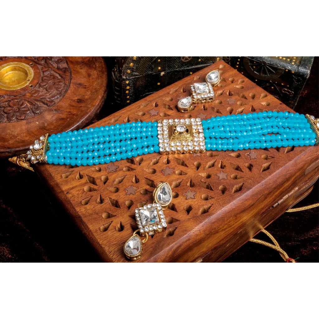 Sky Blue Pearl with Italian Dimond Necklace Alloy Jewel Set ClothsVilla