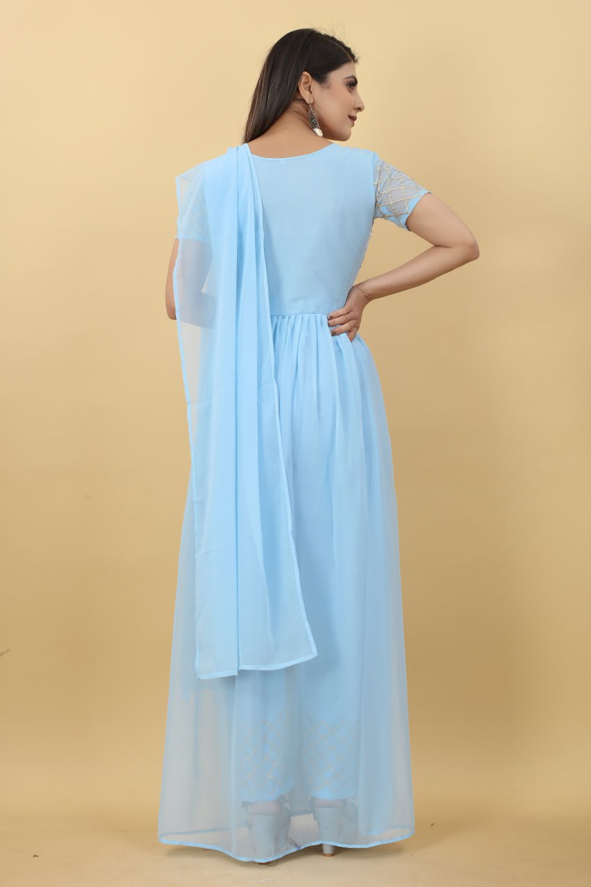 Sky Blue Salwar Suit in Georgette with Embroidery Work Clothsvilla