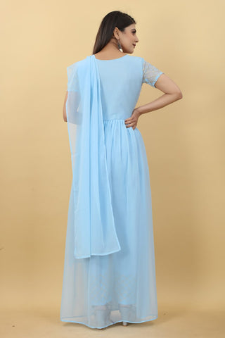 Sky Blue Salwar Suit in Georgette with Embroidery Work Clothsvilla