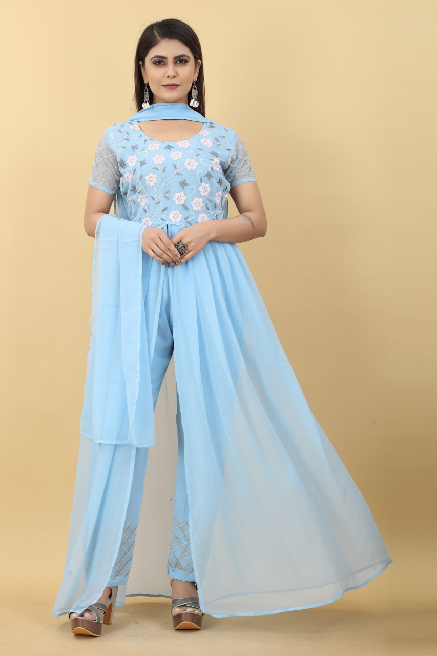 Sky Blue Salwar Suit in Georgette with Embroidery Work Clothsvilla Main image
