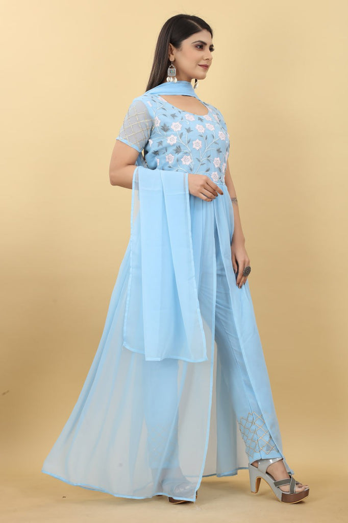 Sky Blue Salwar Suit in Georgette with Embroidery Work Clothsvilla