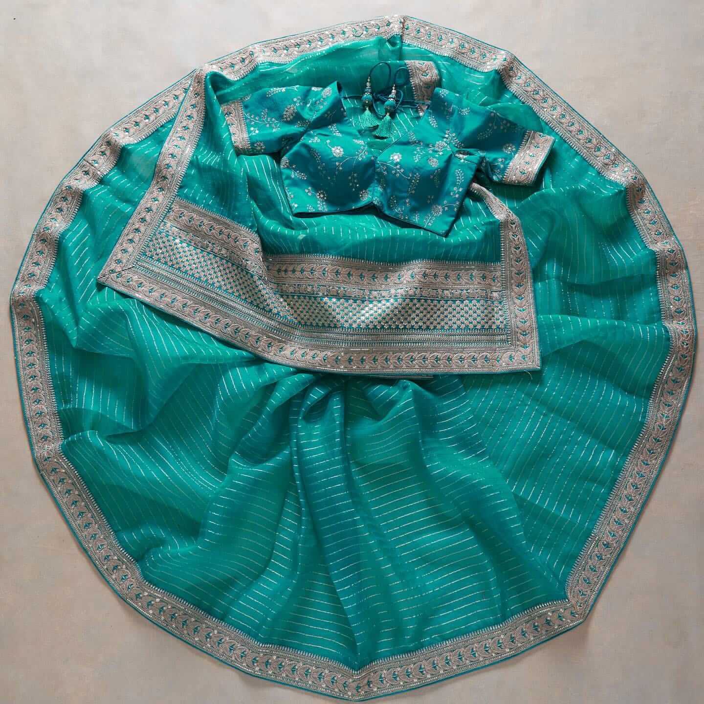 Turquoise Blue Saree In Art Silk With Sequence Work Clothsvilla