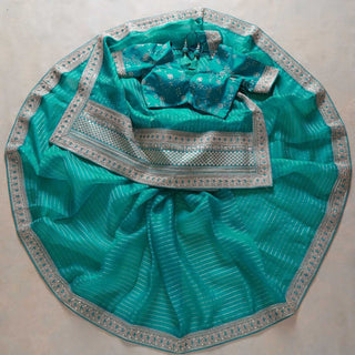 Turquoise Blue Saree In Art Silk With Sequence Work Clothsvilla