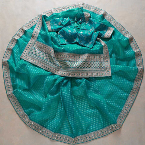 Turquoise Blue Saree In Art Silk With Sequence Work Clothsvilla Main image