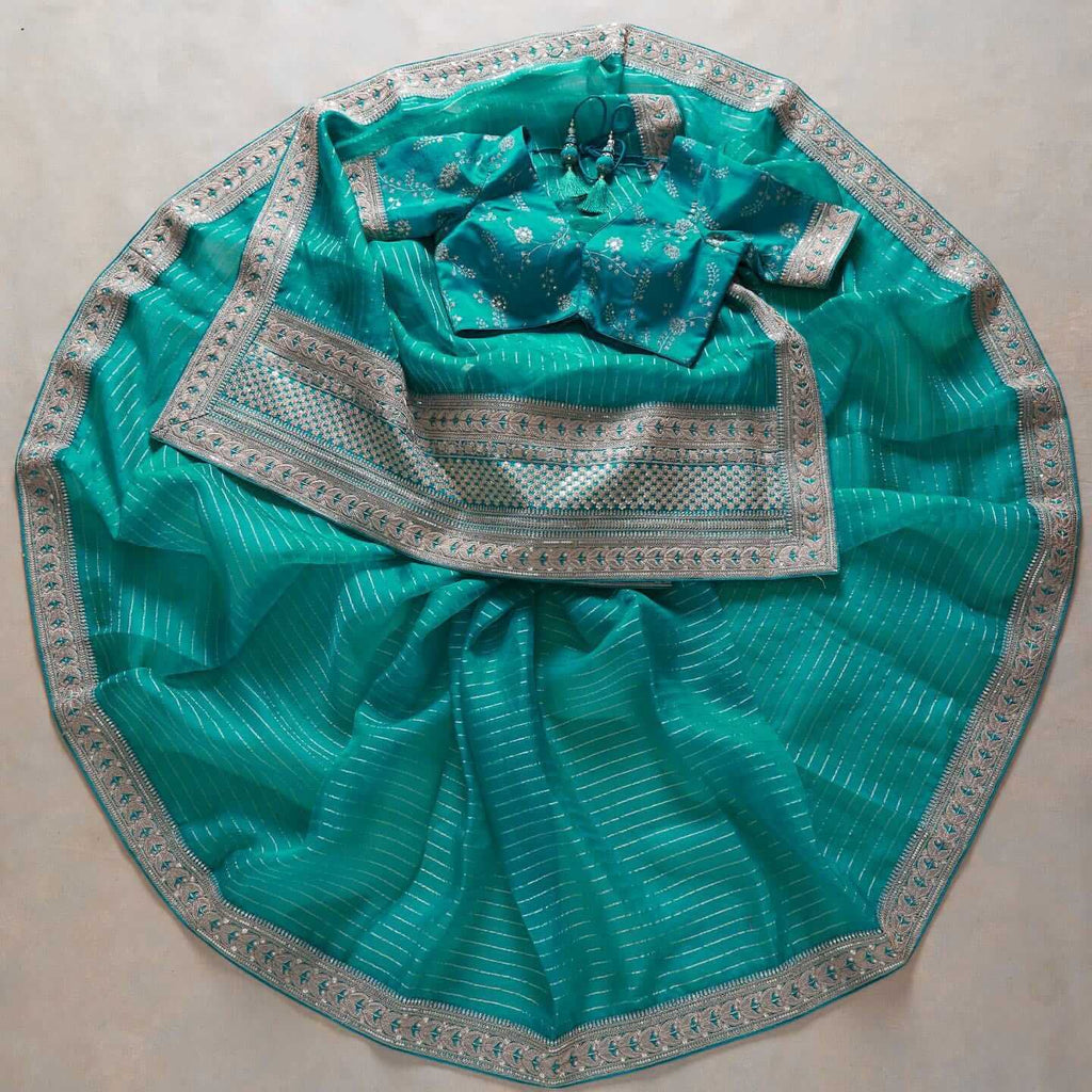 Turquoise Blue Saree In Art Silk With Sequence Work Clothsvilla